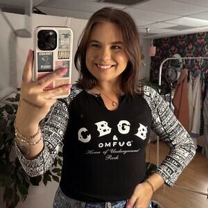 Vintage CBGB & OMFUG Long Sleeve Raglan Shirt Black Size Medium